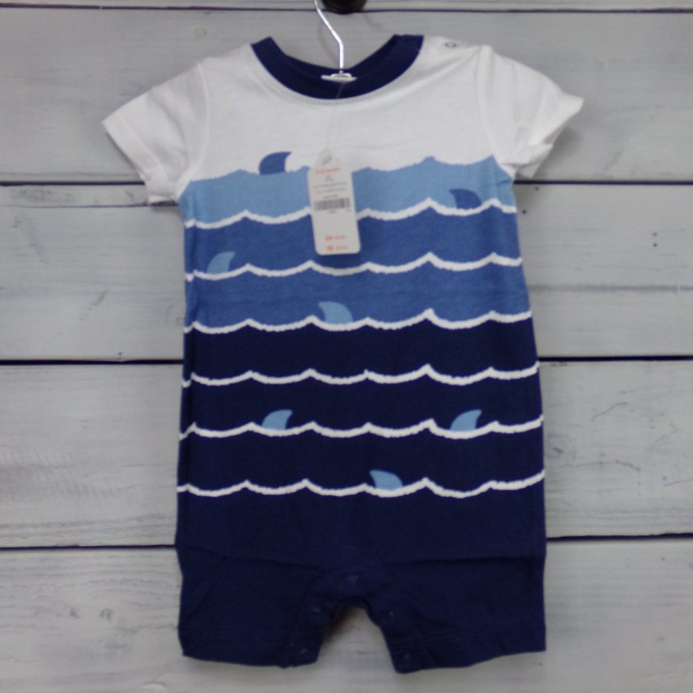 Gymboree One-Piece Short Set-White/Blue Shark Fins